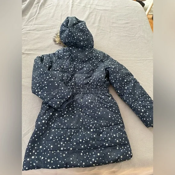 Lands End girls winter coat navy with stars szM 10y-12y - Picture 2 of 6